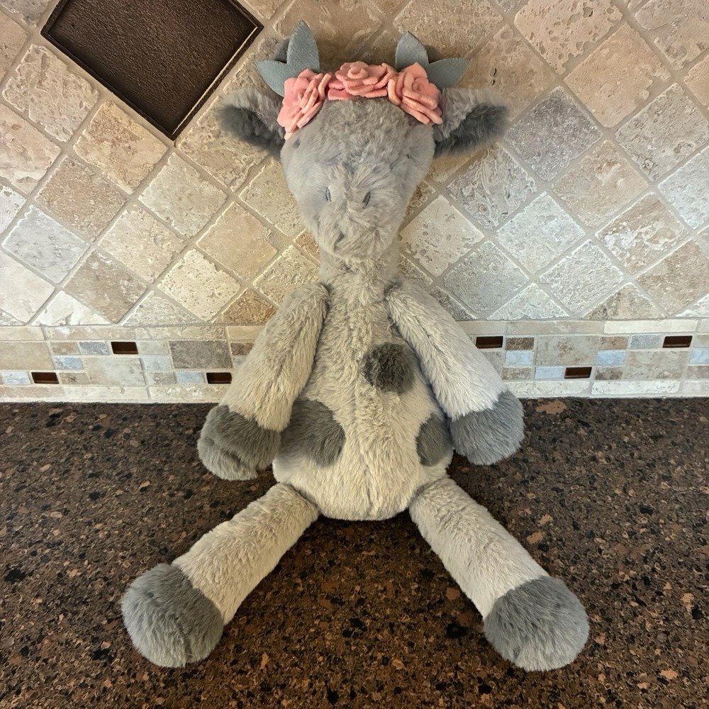 Lambs and Ivy Skylar Giraffe Plush Gray Pink Flowers Stuffed Animal Baby Nursey - Picture 4 of 15
